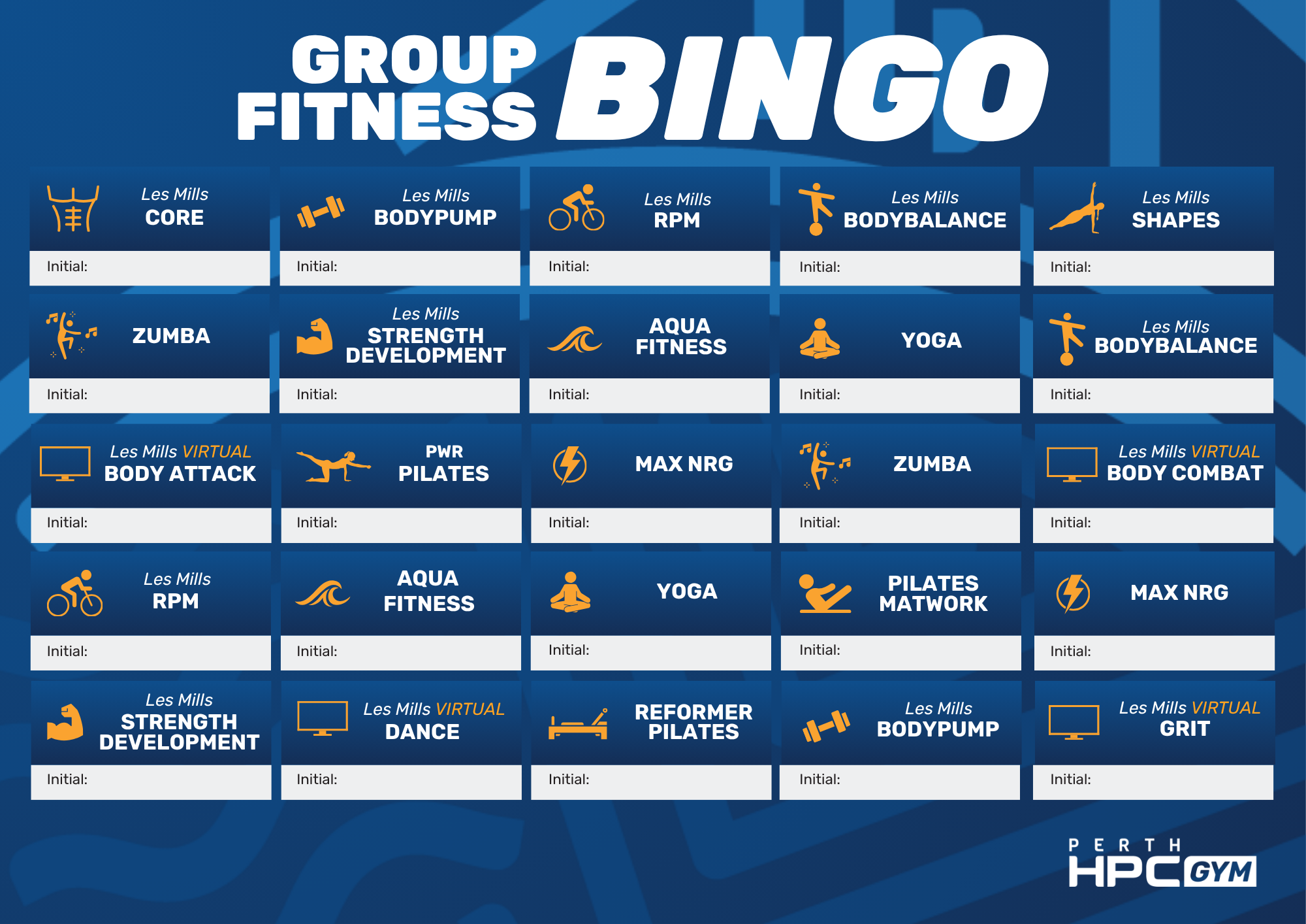 Group Fitness Bingo Card